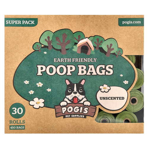Pogi's Pet Supplies, Earth Friendly какашки, без запаха, 30 рулонов, 450 пакетиков