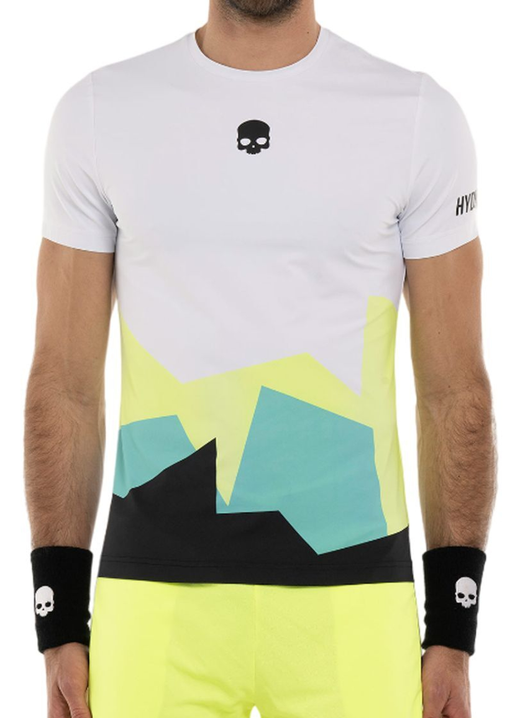 Мужская теннисная футболка Hydrogen Mountains Tech T-shirt - white/yellow fluo/green/black