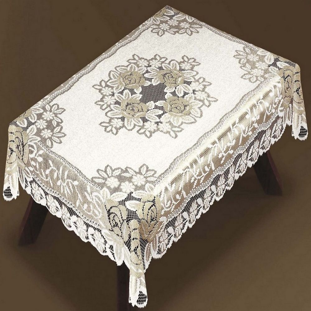 Скатерть жаккардовая прямоугольная, цвет кремово-золотистый, Польша.