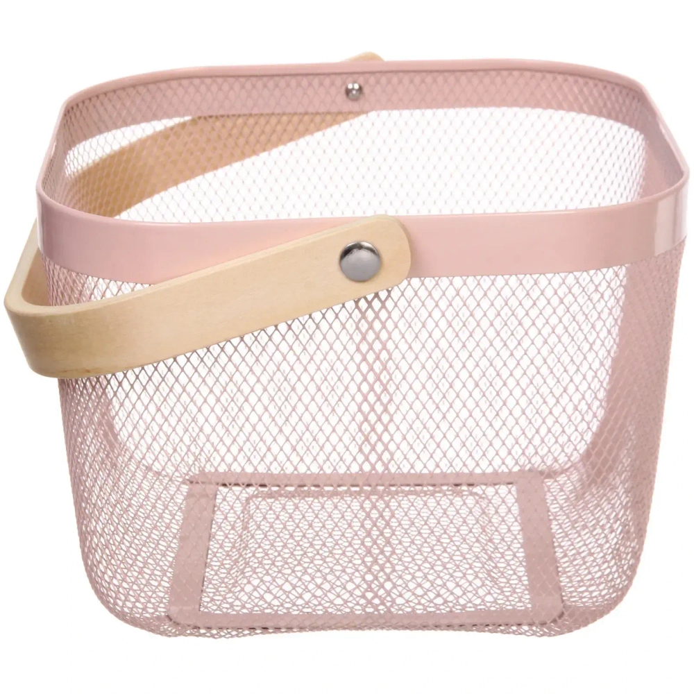 Корзина для хранения металлическая с деревянной ручкой «ФАРГО», цвет розовый, 24**24*18см