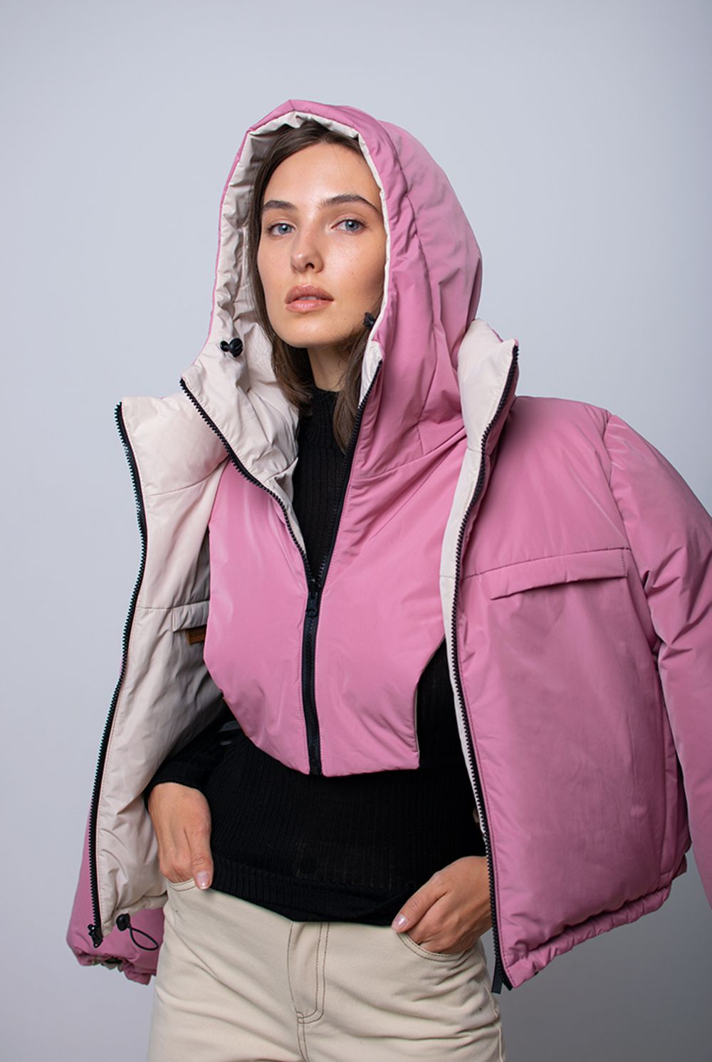 Капюшон-манишка Alexandra Talalay двухсторонняя AH002 бежевый-пурпурно-розовый