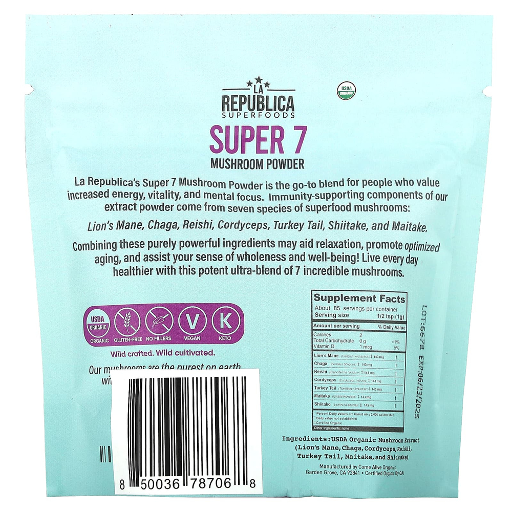 La Republica, Super 7, грибной порошок, 85 г (3 унции)
