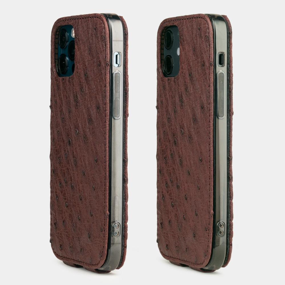 Чехол для iPhone 12/12Pro из кожи страуса бодового цвета