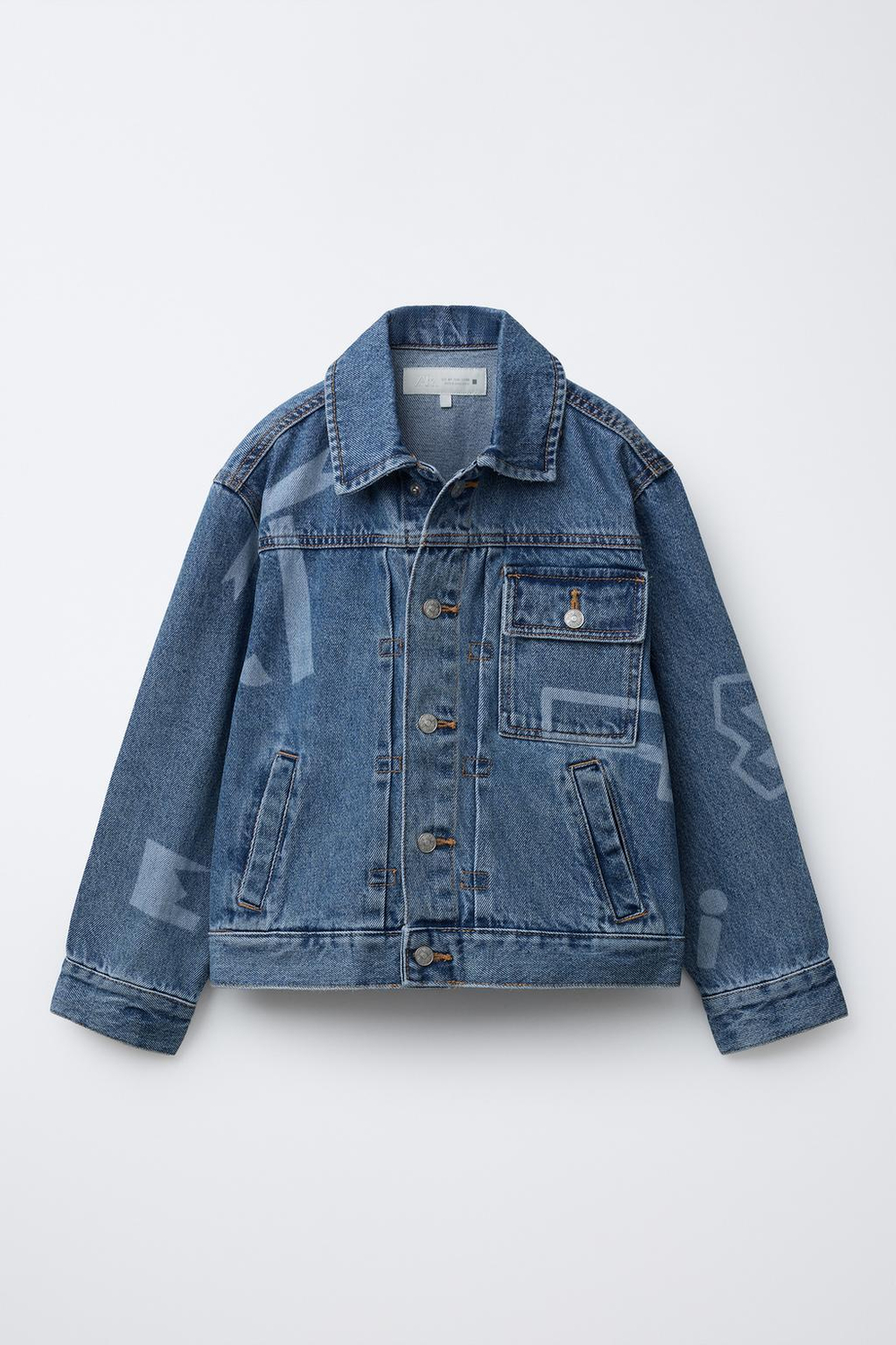 ZARA ДЖИНСОВАЯ КУРТКА С ПРИНТОМ, СИНИЙ