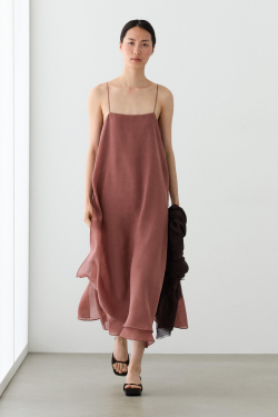 Massimo Dutti Двухслойное струящееся платье миди, глиняный