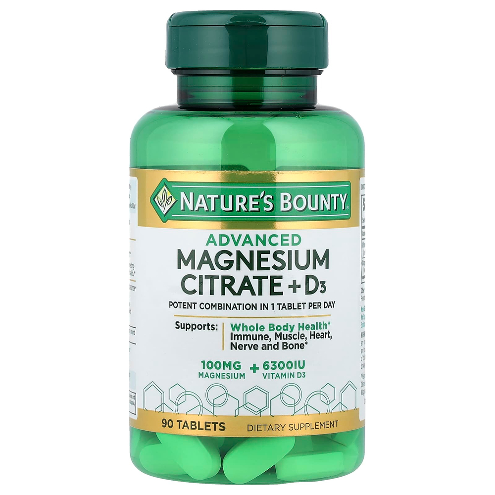 Nature's Bounty, улучшенный цитрат магния и D3, 90 таблеток