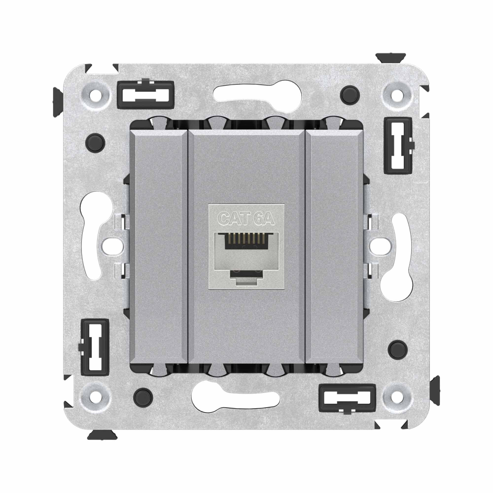 Компьютерная розетка RJ-45 без шторки в стену, кат.6А одинарная экранированная, "Avanti", "Закаленная сталь"