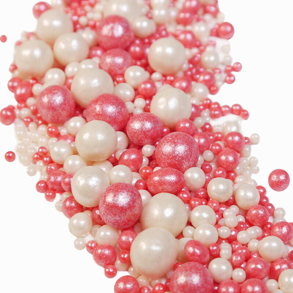 Шарики кранч бело-розовый микс 100 гр.