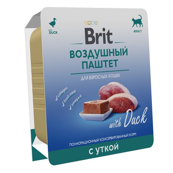 Воздушный паштет для взрослых кошек Brit Premium, утка