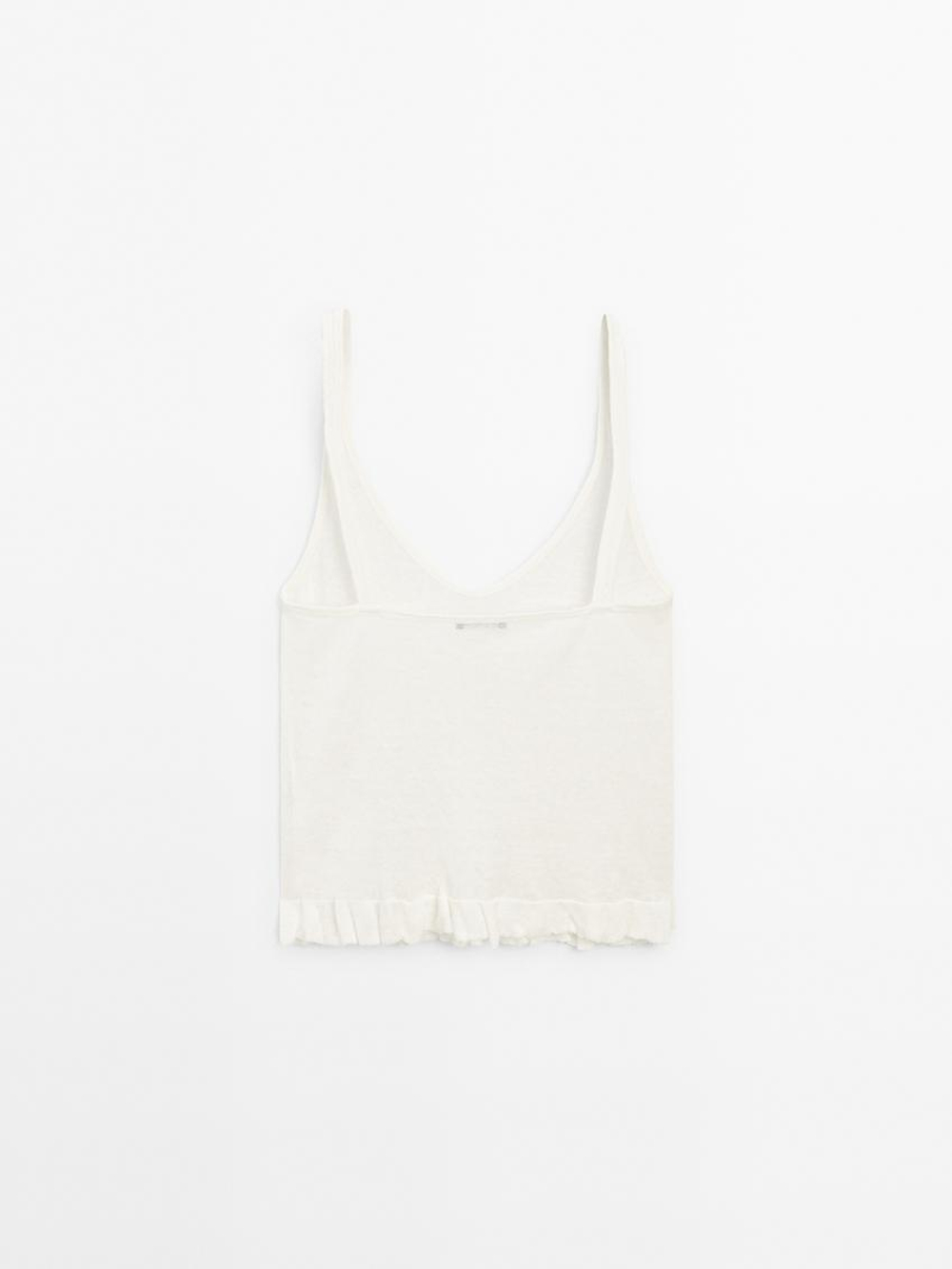 Massimo Dutti Топ из 100% льна с волнистой кромкой по низу, натуральный, кремовый