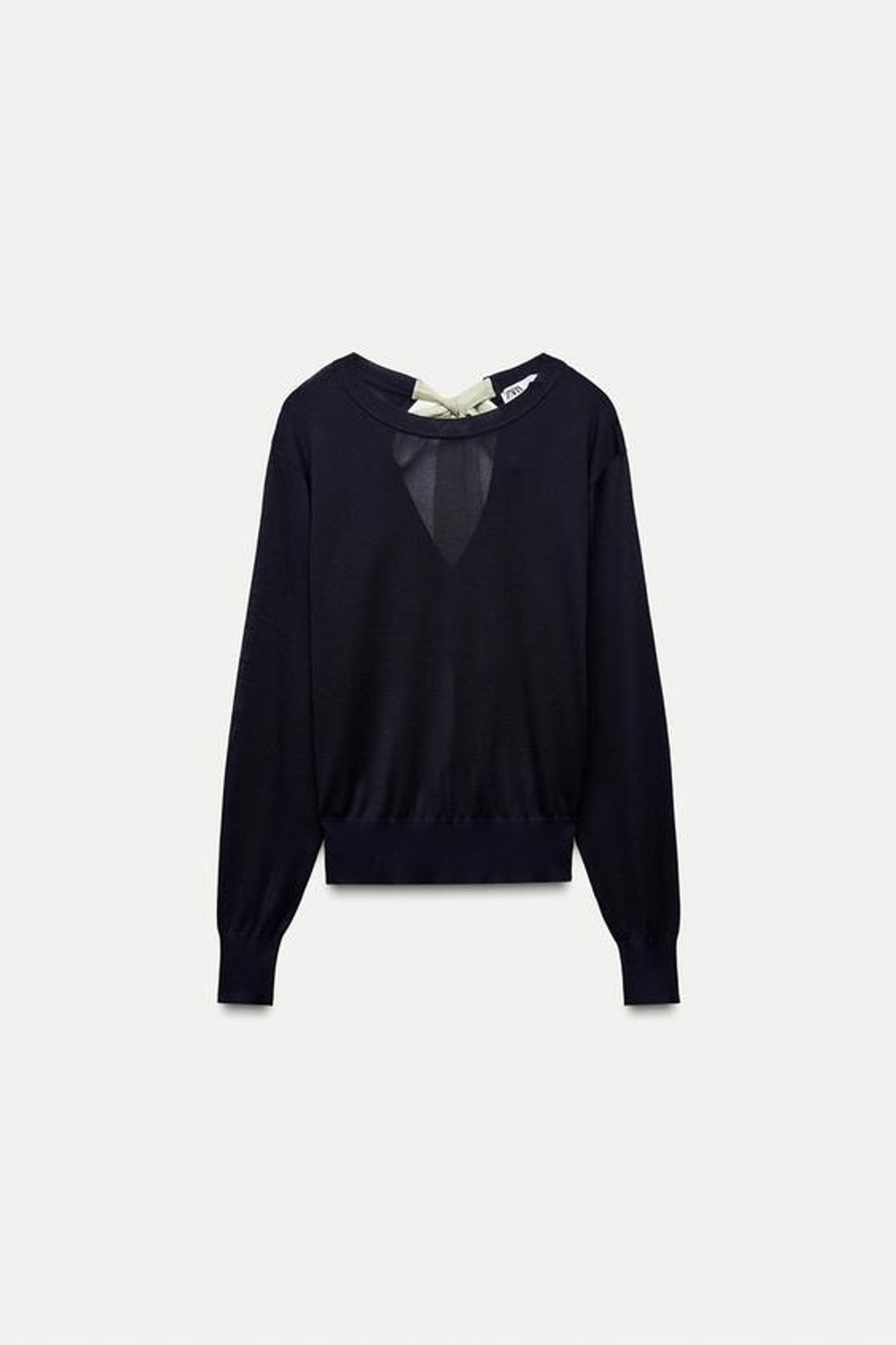 ZARA СВИТЕР ИЗ ТОНКОГО ТРИКОТАЖА С КОНТРАСТНЫМ БАНТОМ, МОРСКОЙ СИНИЙ