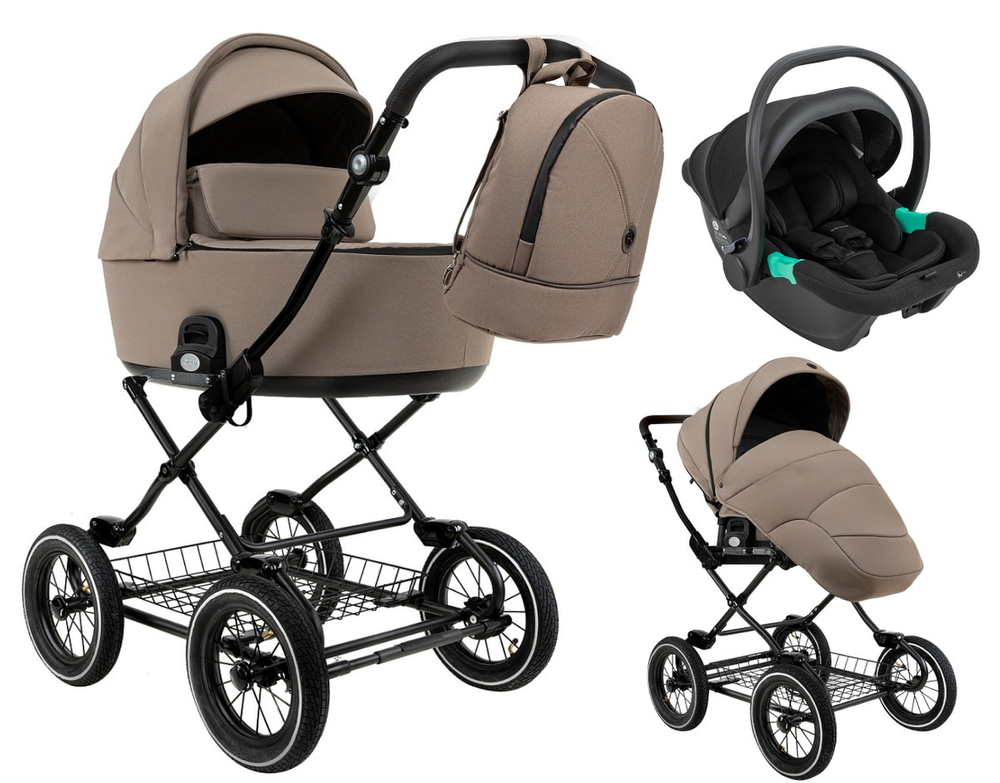 Детская коляска Roan Bass Next Classic d12 2.0 3 в 1 с автокреслом Pituso Santiso Pro Black BNC/80/2 Hazel/Black/руч.Black