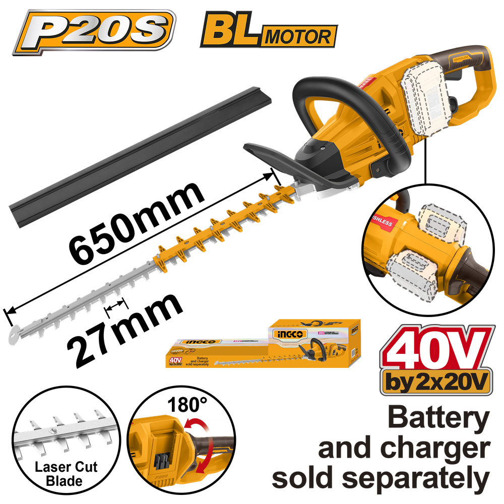 Аккумуляторный кусторез INGCO CHTLI40028 INDUSTRIAL 20 B