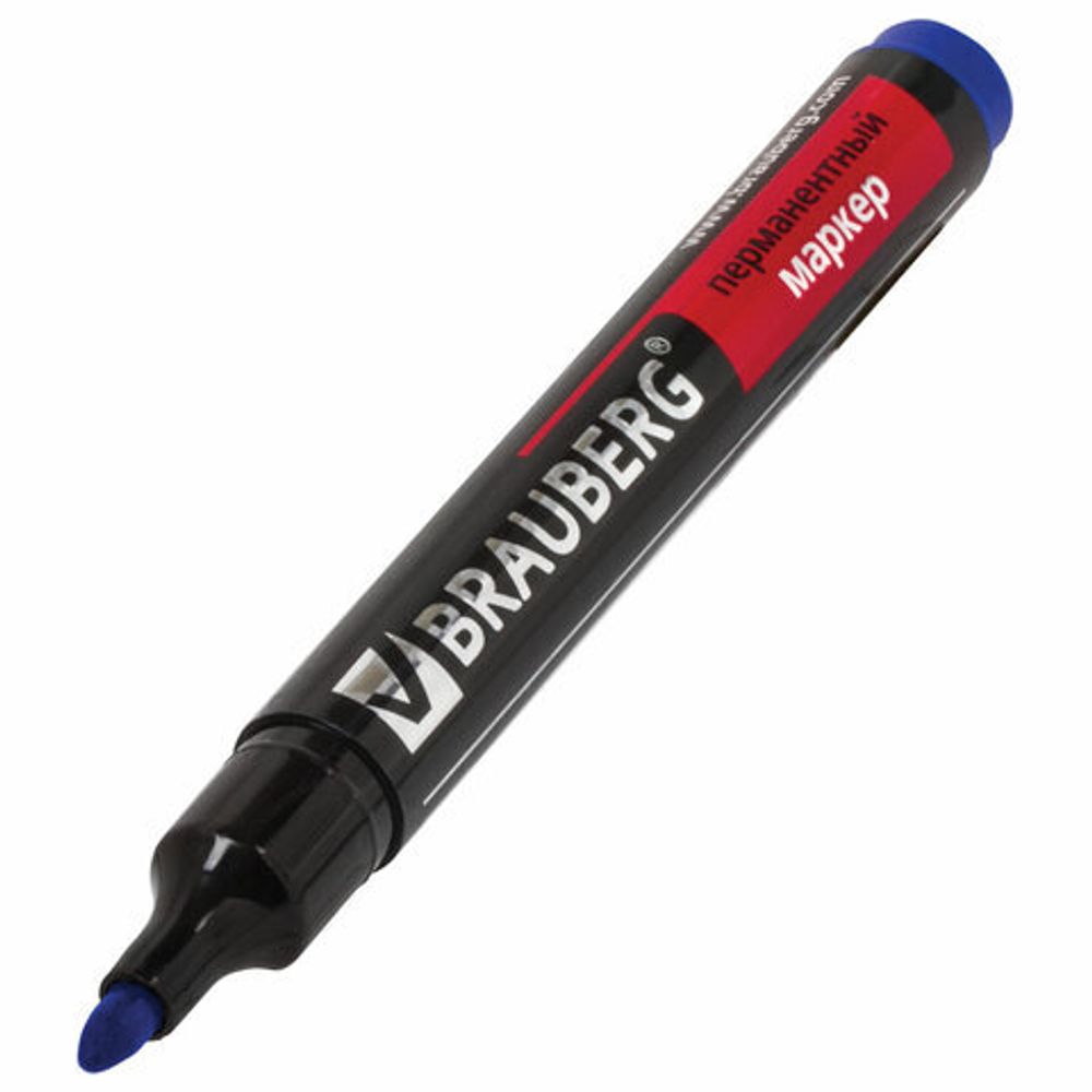 Маркер перманентный (нестираемый) BRAUBERG "Contract", СИНИЙ, круглый наконечник, 3 мм, без клипа, 150466