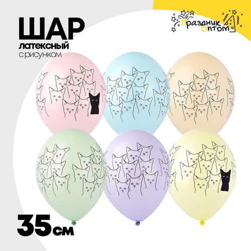 Шар латексный 35см Котики серьезные (Ассорти)