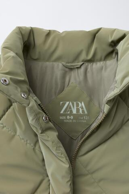 ZARA СТЕГАНАЯ КУРТКА ИЗ ПРОРЕЗИНЕННОЙ ТКАНИ, ХАКИ