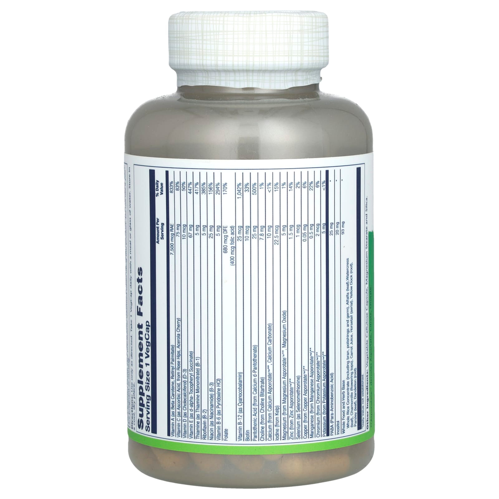 Solaray, высокоэнергетические мультивитамины для приёма один раз в день, без железа, 120 растительных капсул