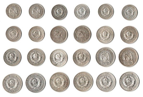 Набор из 24 монет 10,15,20 копеек 1922-1930 гг СССР И РСФСР серебро (VF+XF) (3)