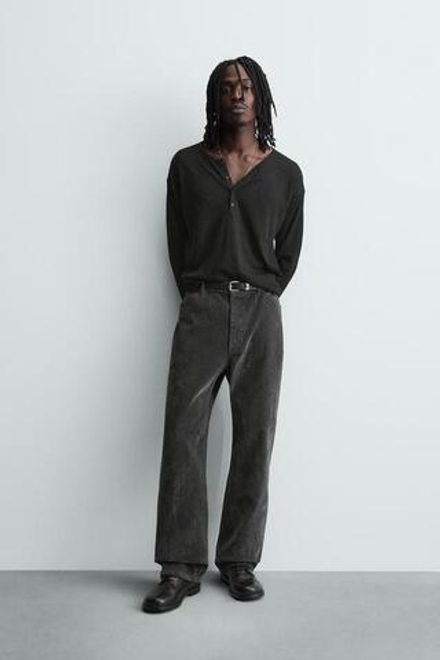 ZARA БРЮКИ RELAXED FIT С ФЛОКИРОВАНИЕМ, СЕРЫЙ