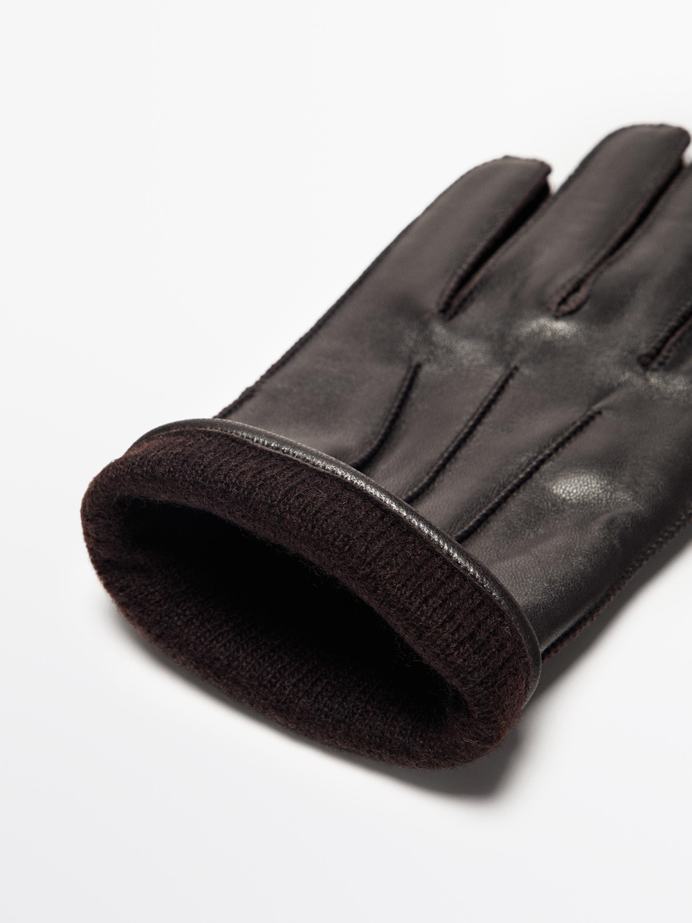 Massimo Dutti Кожаные перчатки с отделкой из кожи наппа, коричневый