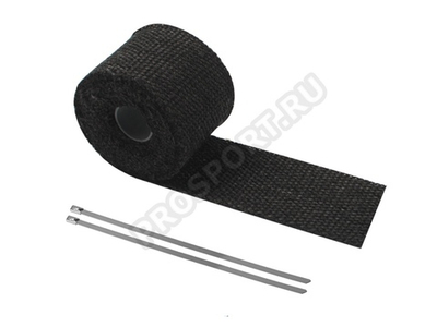 Термолента для глушителя черная 1mm*50mm*3m, с 2 хомутами, стекловолокно (в блистере)