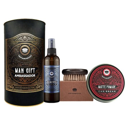 Набор для укладки волос/бороды MOYABORODA "HAIR №4" (Sea Salt Spray + POMADE 100ml + Щетка + Тубус)