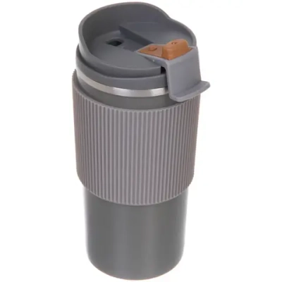 Термокружка 450мл «Стиль» с силиконовой вставкой, цвет серый