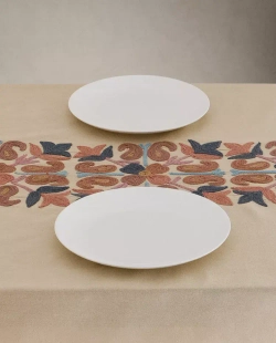 ZARA HOME ХЛОПКОВАЯ СКАТЕРТЬ С ВЫШИВКОЙ, РОЗОВЫЙ