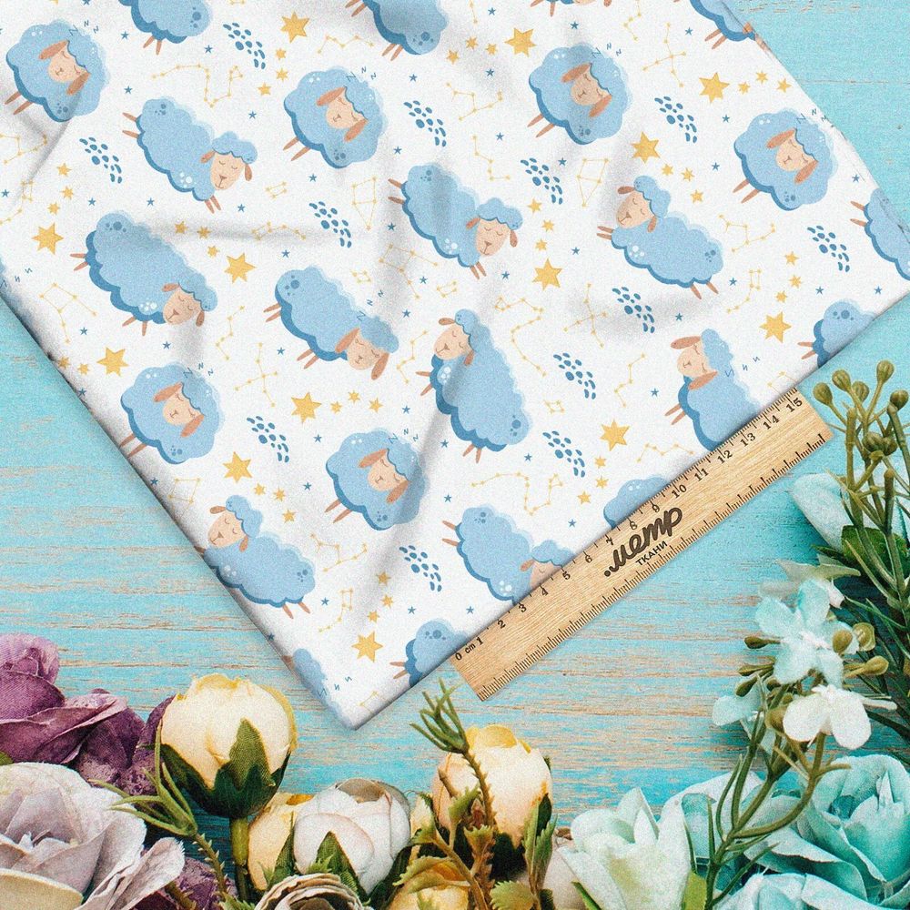 Ткань оксфорд 600 голубые овечки