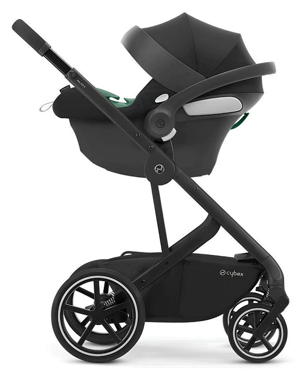Коляска 3 в 1 Cybex Balios S Lux BLK и автокресло Aton B2 i-Size Volcano Black с базой isofix Base One Lava Grey с дождевиком