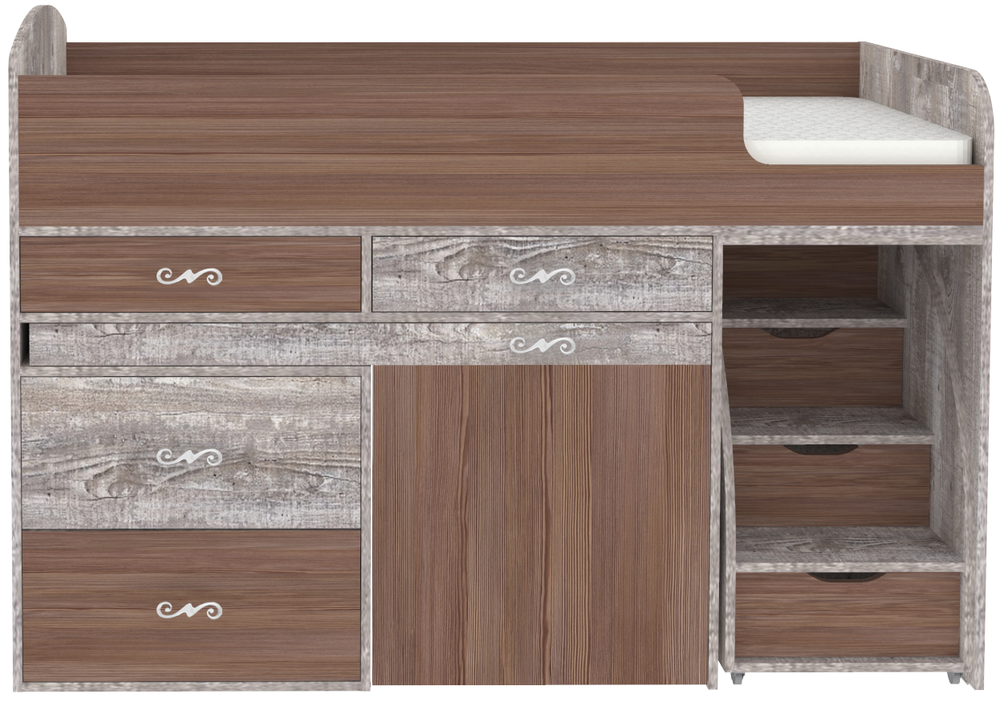 Кровать-чердак КарИВи Малыш 6 Бетон Бодего Темный