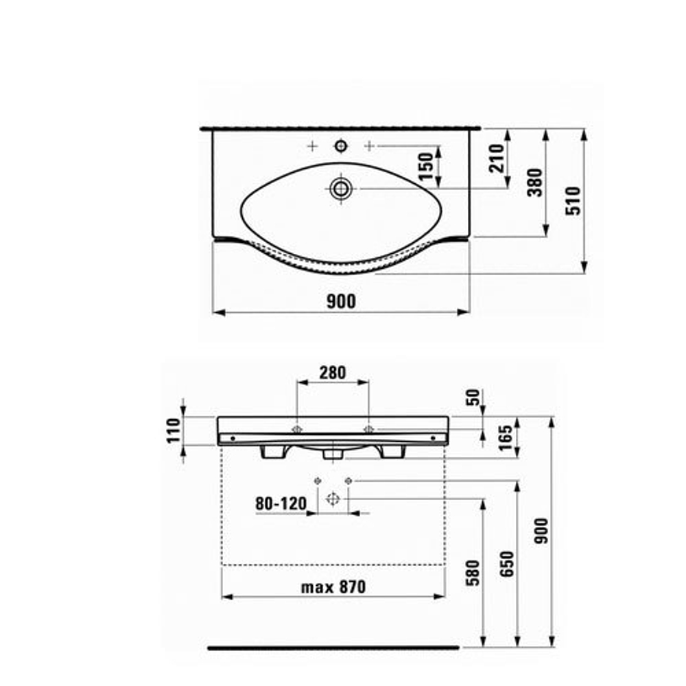 Раковина с полотенцедержателем Laufen Palace 1270.2.000.104.1 схема