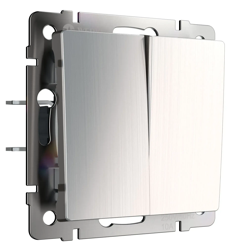 Выключатель двухклавишный проходной (никель рифленый глянцевый) W1122002