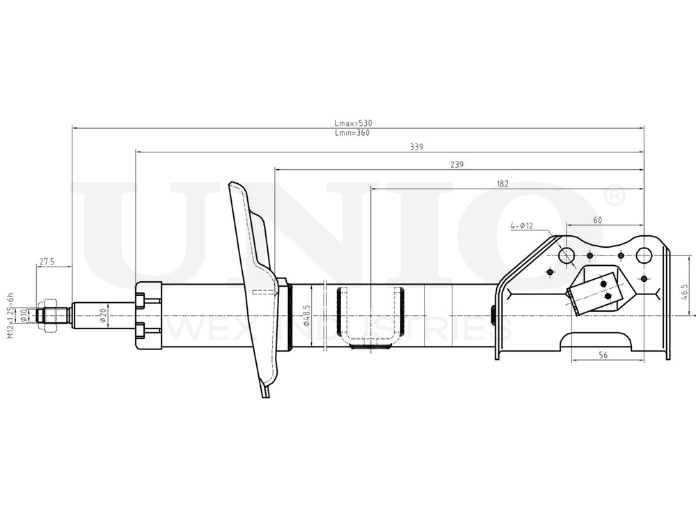 Амортизатор газовый передней подвески левый UNIO SAB-10305