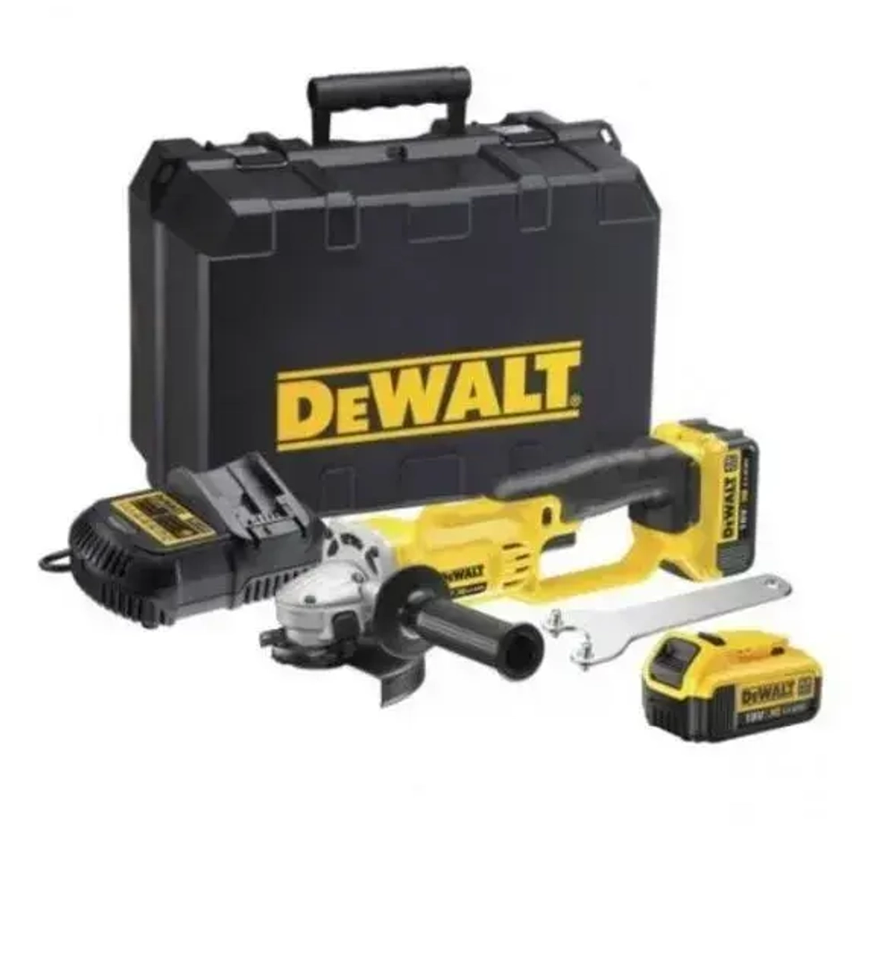 Аккумуляторная угловая шлифмашина DEWALT DCG412M2, 18 В, 125 мм, 7000 об/мин, с 2 АКБ 4 Ач и ЗУ, в кейсе