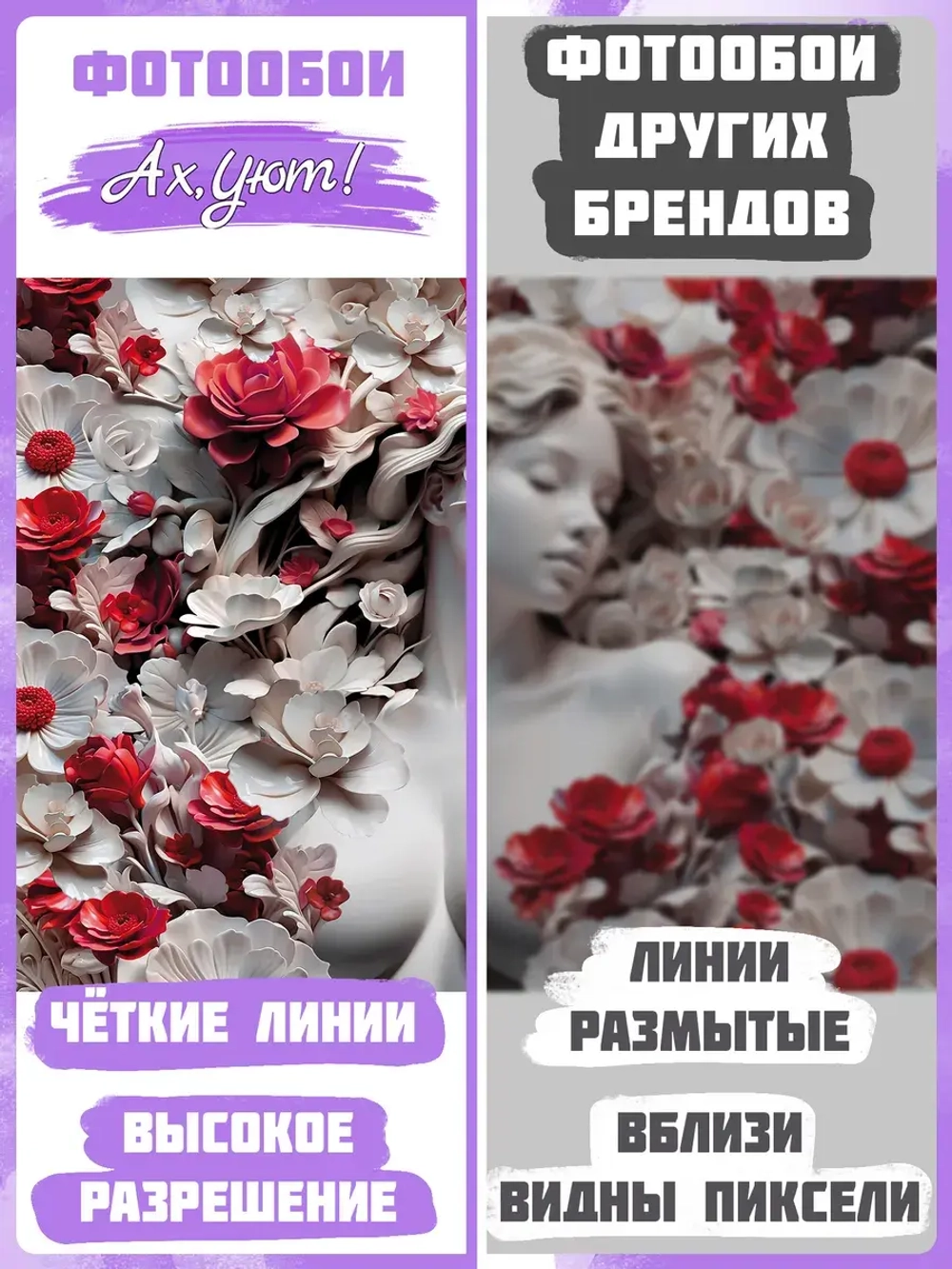 3D Фотообои объемные девушка и красные цветы