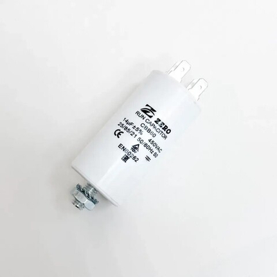 Пусковой конденсатор CBB60 14 мкФ+/-5% 450 цилиндрический, в пластиковом корпусе со шпилькой дна, с клеммами