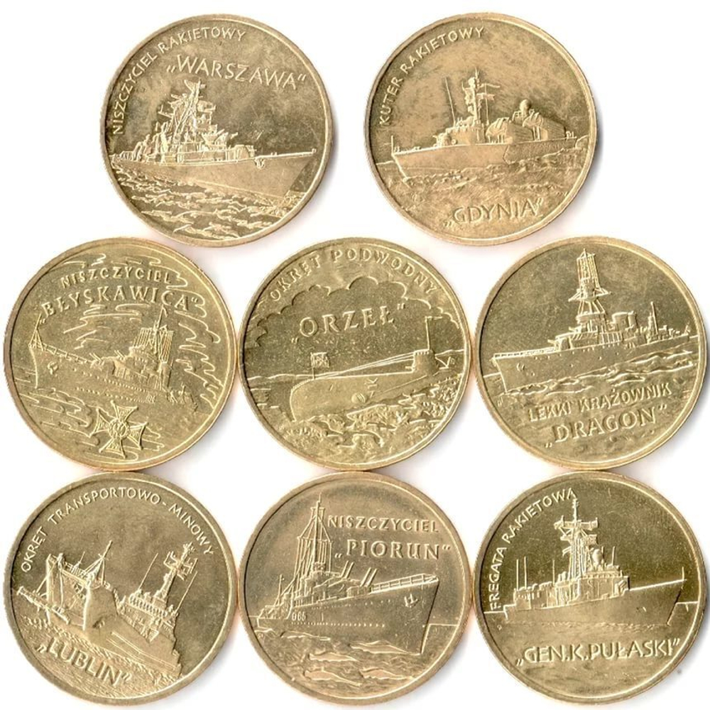 Набор монет на тему "Польские корабли". 2012-2013 гг. UNC