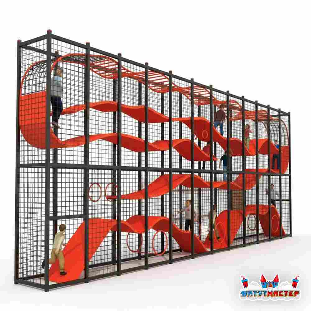 Плоский детский лабиринт «Оранжевая волна», 16×1,2×5 м