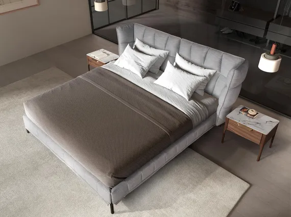 Кровать 7211 из ткани светло-голубовато-серого цвета