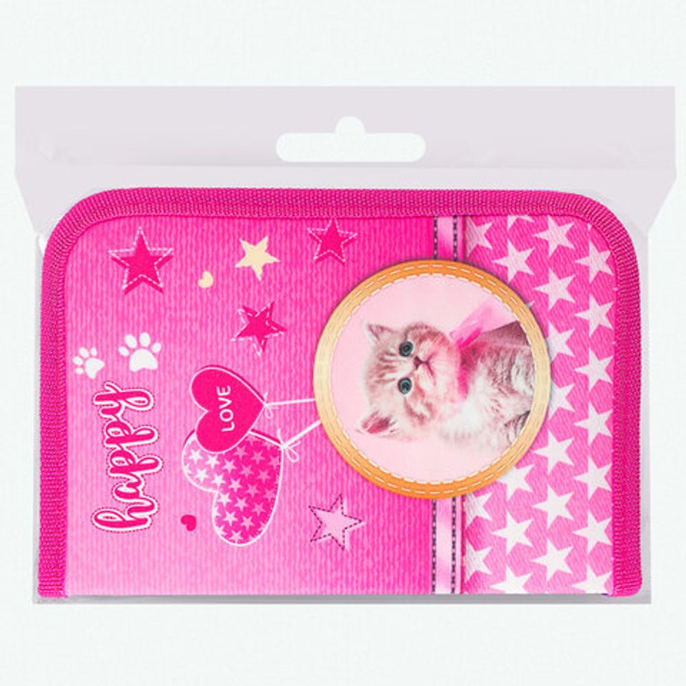 Пенал BRAUBERG, 1 отделение, 1 откидная планка, полиэстер, 21х14 см, "Happy kitten", 270308