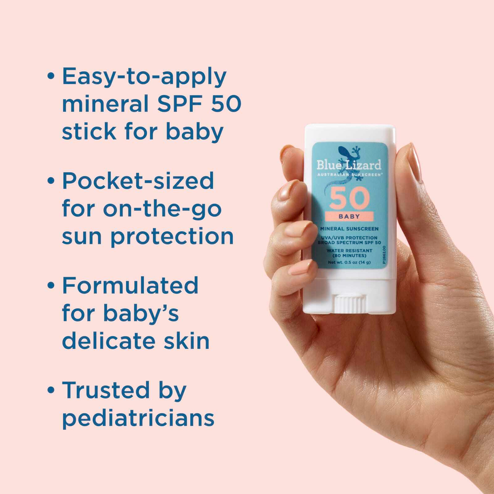 Blue Lizard Australian Sunscreen, Baby Mineral Sunscreen Stick, SPF 50, 0.5 oz (14 g)
