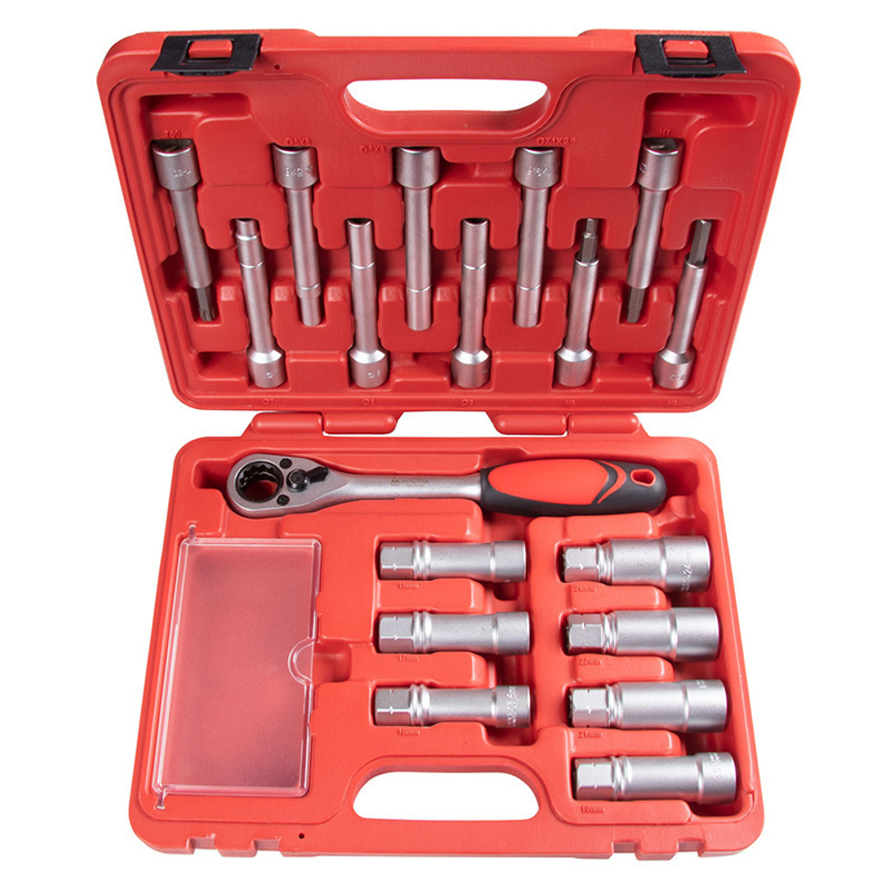 МАСТАК (100-10018C) Набор торцевых головок и насадок для обслуживания амортизационных стоек, кейс, 18 предметов