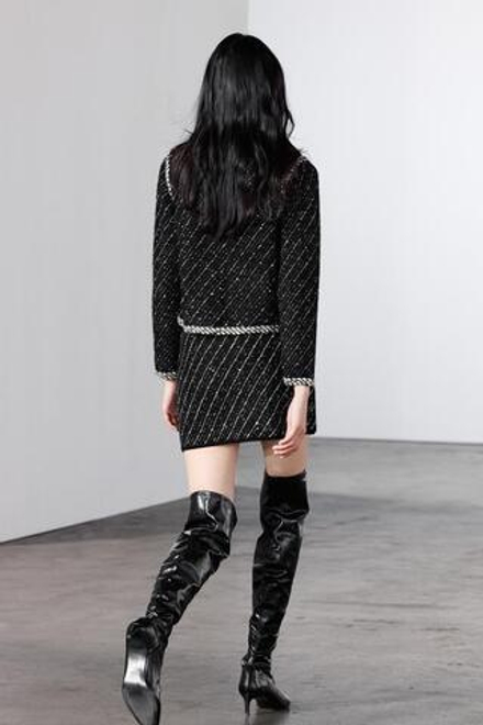 ZARA ТРИКОТАЖНАЯ МИНИ-ЮБКА С КОНТРАСТНЫМИ ДЕТАЛЯМИ, ЧЕРНЫЙ/БЕЛЫЙ