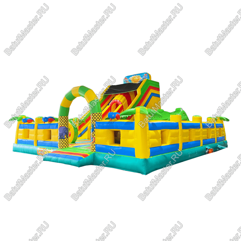 Надувной батут "Мульти-сафари крокодил" 11*10*7 м, с окнами по бокам