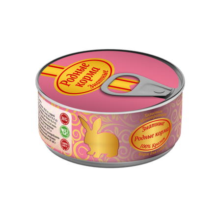 Консервы РОДНЫЕ КОРМА Знатные 100 % для собак кролик 100 г