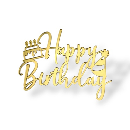 Топпер На Торец "Happy Birthday" ТН6236 10см, акрил ЗОЛОТО