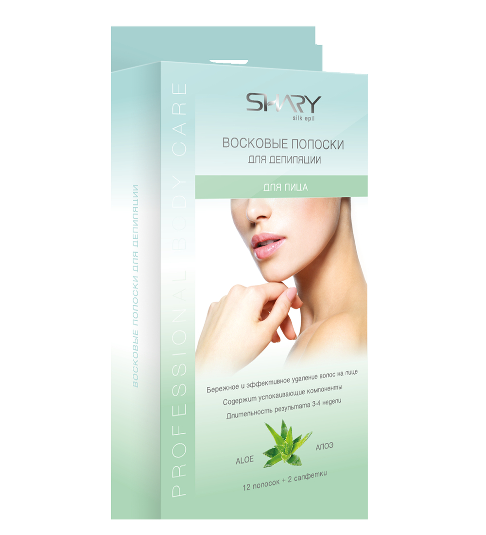 Shary Полоски восковые для депиляции Aloe, для лица, 12 полосок + 2 салфетки