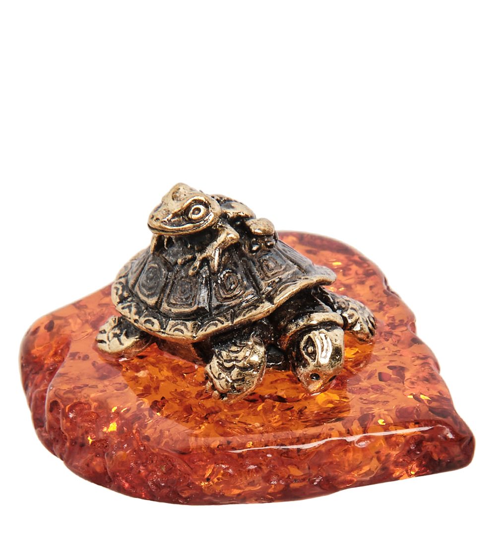 Народные промыслы AM-1357 Фигурка «Черепаха и лягушонок» (латунь, янтарь)
