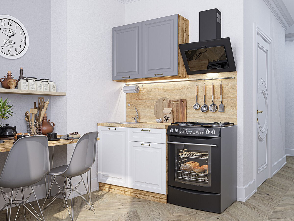 Прямая модульная кухня Ницца-05 Графит/Белый - Дуб Вотан 2140*1000*600